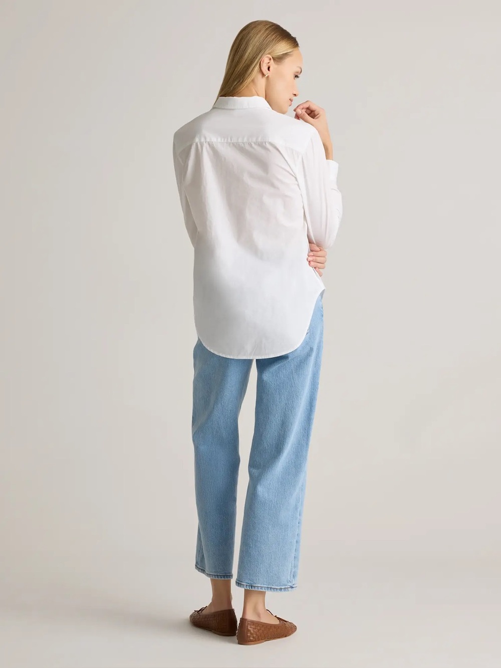 100% Organic Cotton Poplin Long Sleeve Shirt White Large - Picture 11 of 13
